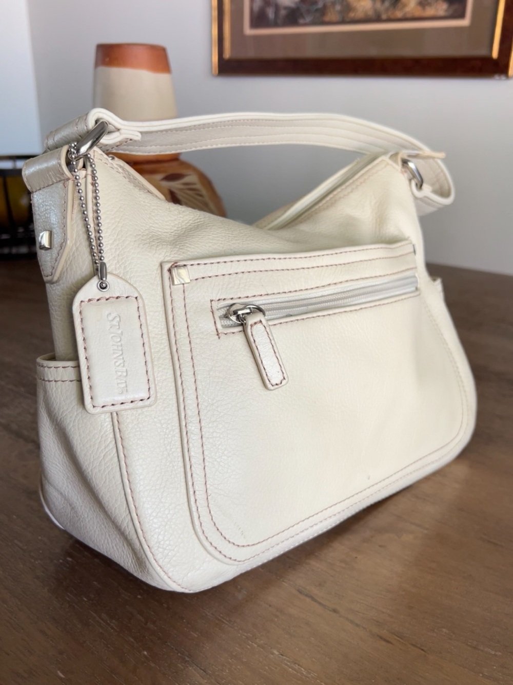 Vintage Cream Leather Shoulder Bag
